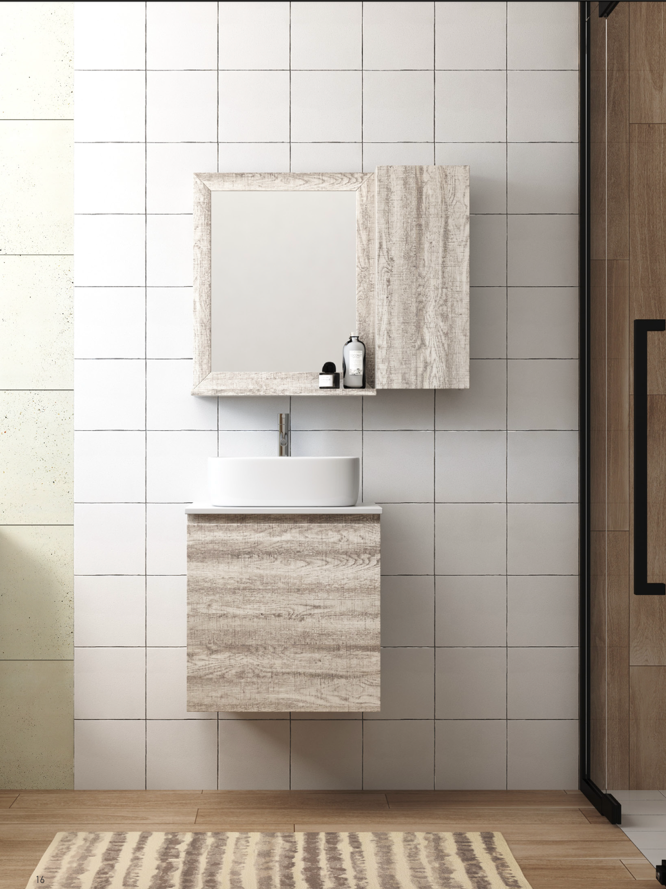 DUSCHE 2005103GA gray ashtree PVC vanity cabinet, waterproof wall-hung design for small bathrooms.