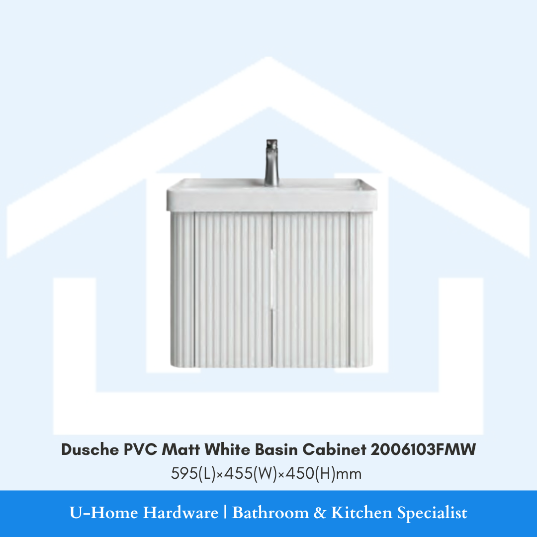 Dusche 2006103FMW waterproof PVC bathroom cabinet in a bright Fluted Matt White finish.