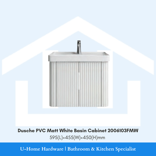 Dusche 2006103FMW waterproof PVC bathroom cabinet in a bright Fluted Matt White finish.