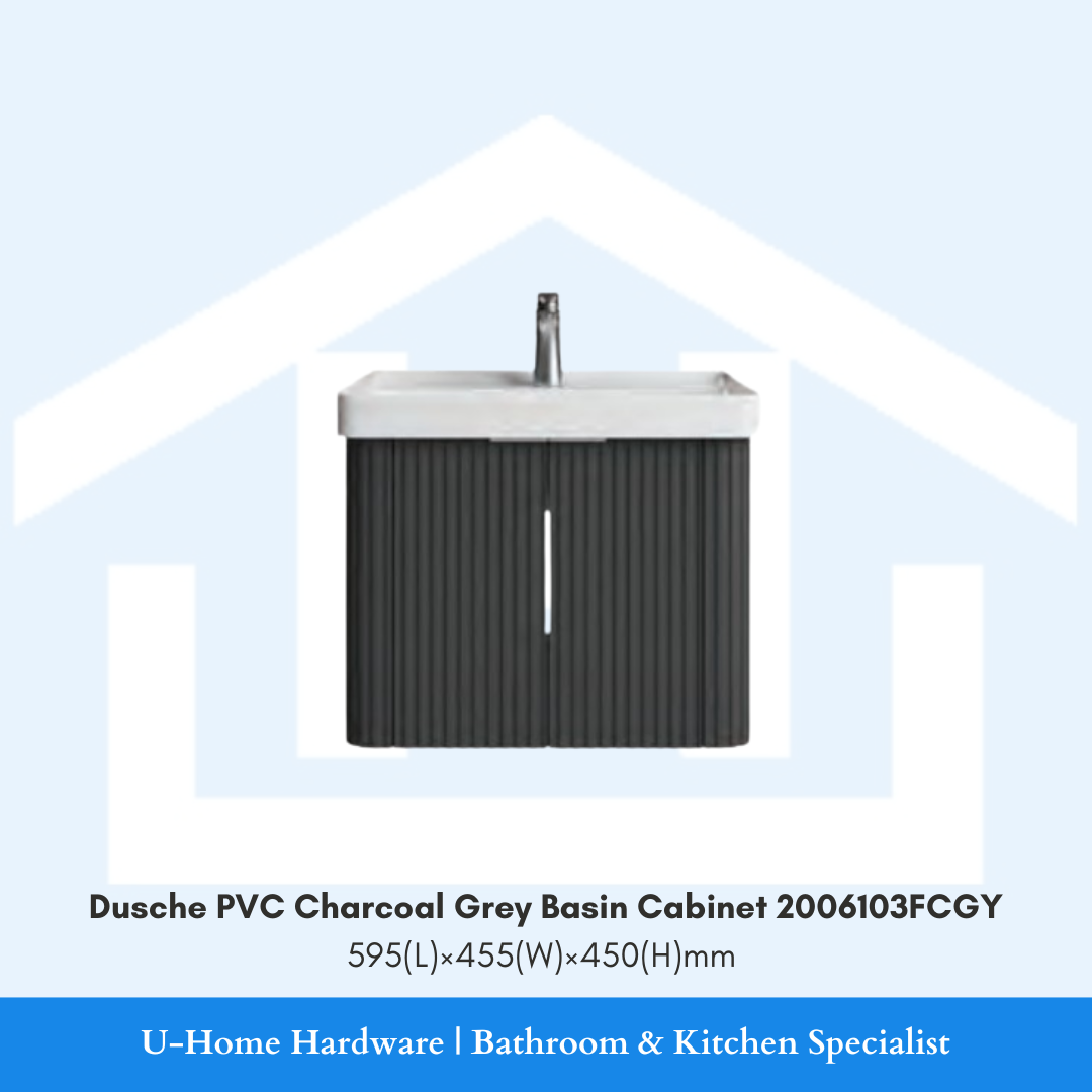 Dusche 2006103FCGY waterproof PVC bathroom cabinet in a bold Fluted Charcoal Grey finish.