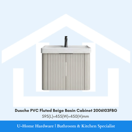 Dusche 2006103FBG waterproof PVC bathroom cabinet in a modern Fluted Beige ribbed finish.