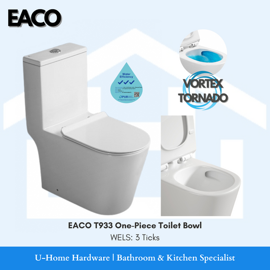 EACO T933 one-piece toilet bowl with Vortex Tornado feature