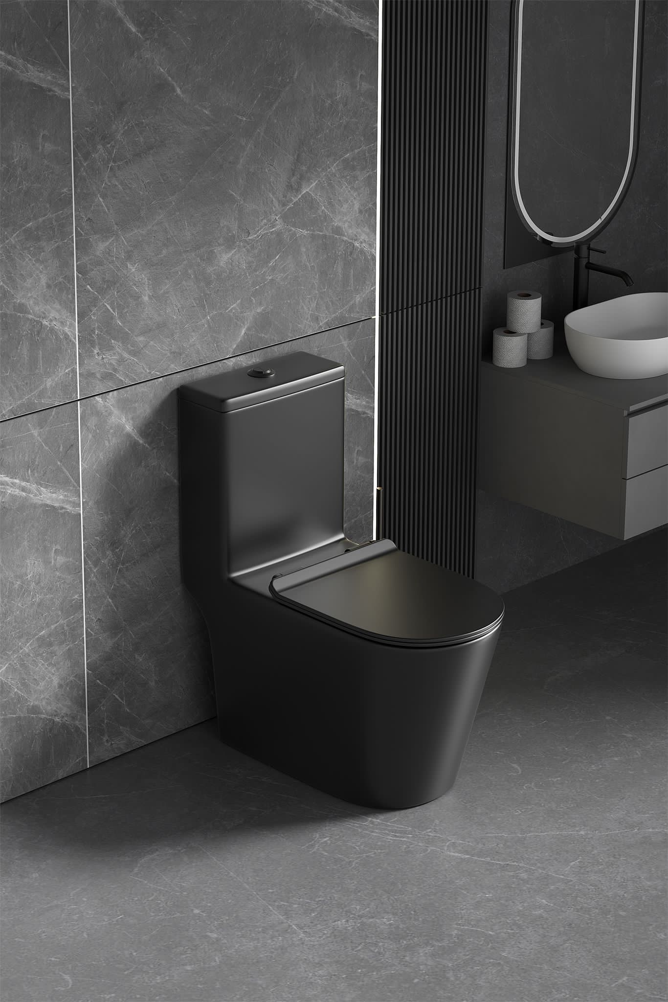 Elegant matte black sanitaryware: EACO T933MB toilet with Geberit system. Ideal for Singapore residential projects."
"Singapore bathroom essential: EACO T933MB black toilet. One-piece design, Geberit flush, soft-close seat."
specifications