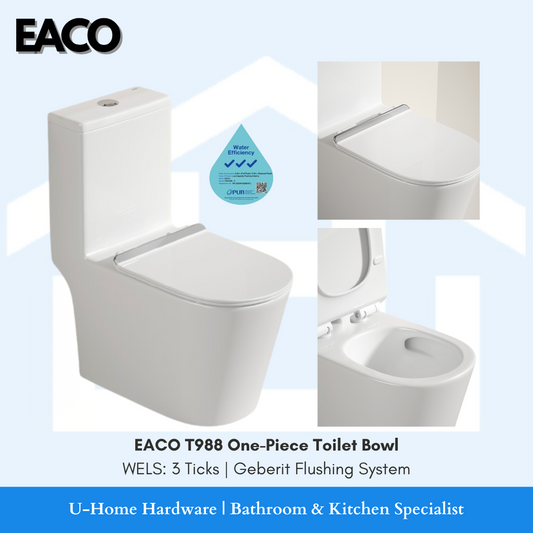 EACO T988 Tornado Flush One-Piece Toilet Bowl with Soft-Closing seat cover