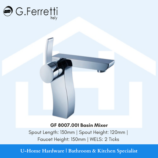 A silver basin mixer tap with a modern design, including a high spout and a lever handle.