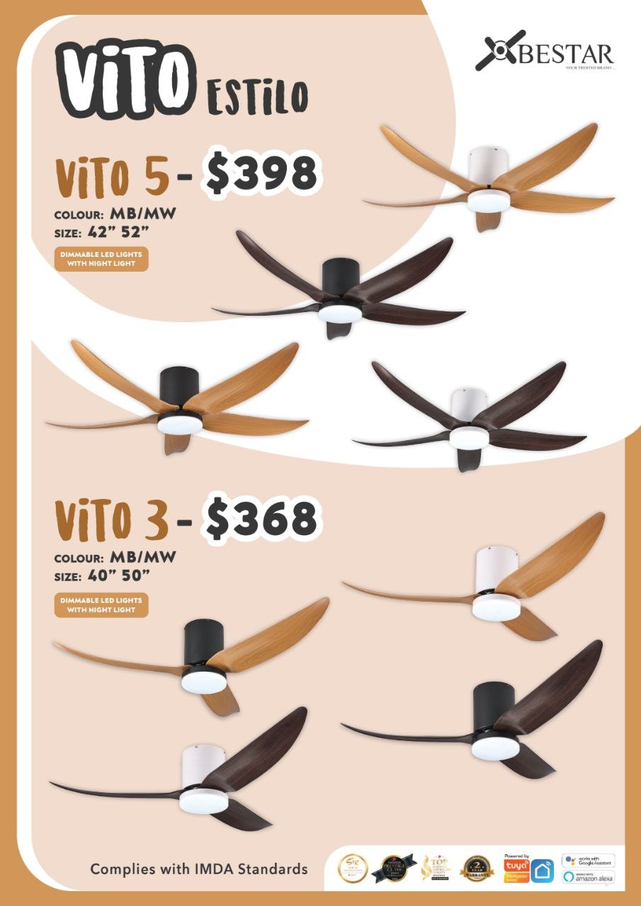 BESTAR Vilo Estilo (Vito-3) Ceiling Fan (Available in 40"/50")- Matt Black/ Matt White