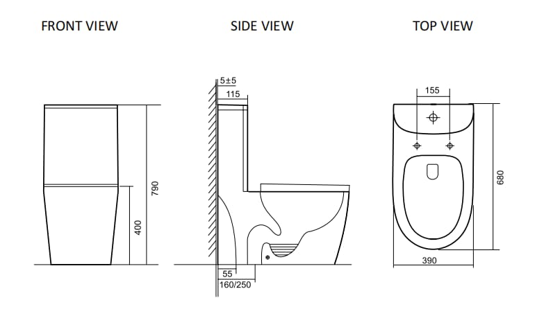 INSPIRE 6035A-2 One Piece Toilet Bowl | Geberit Flushing System specifications measurements