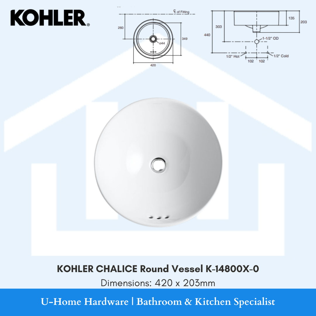 Top-down view of the white KOHLER CHALICE round vessel basin, highlighting its smooth circular bowl and elegant minimalist rim.