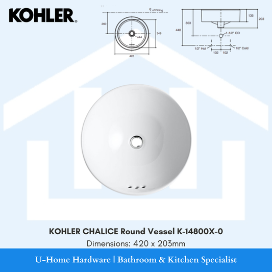 Top-down view of the white KOHLER CHALICE round vessel basin, highlighting its smooth circular bowl and elegant minimalist rim.