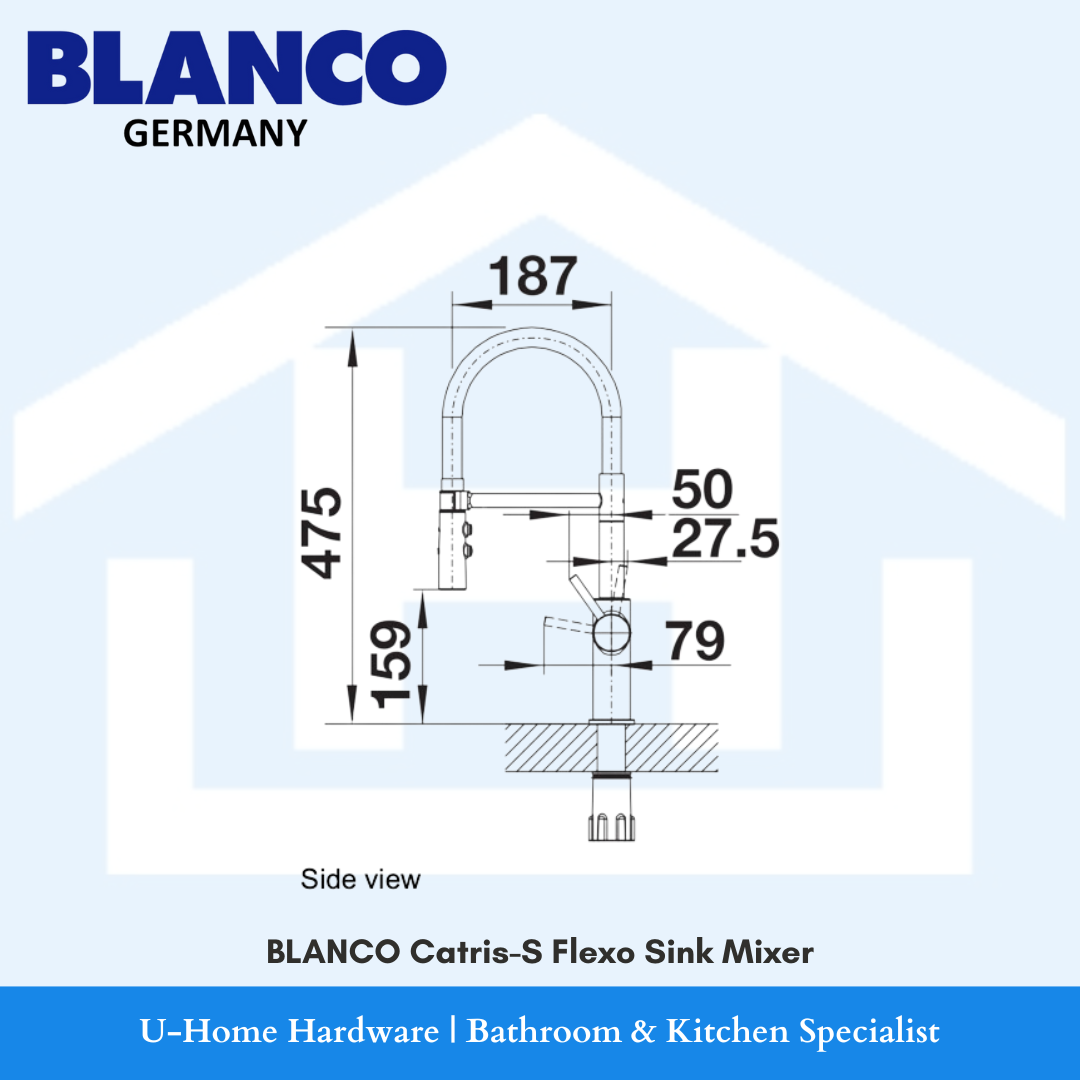 BLANCO Catris-S Flexo Kitchen Sink Mixer Tap available in Chrome, Matt Black and PVD Steel (525 476 / 525 792 / 525 793)