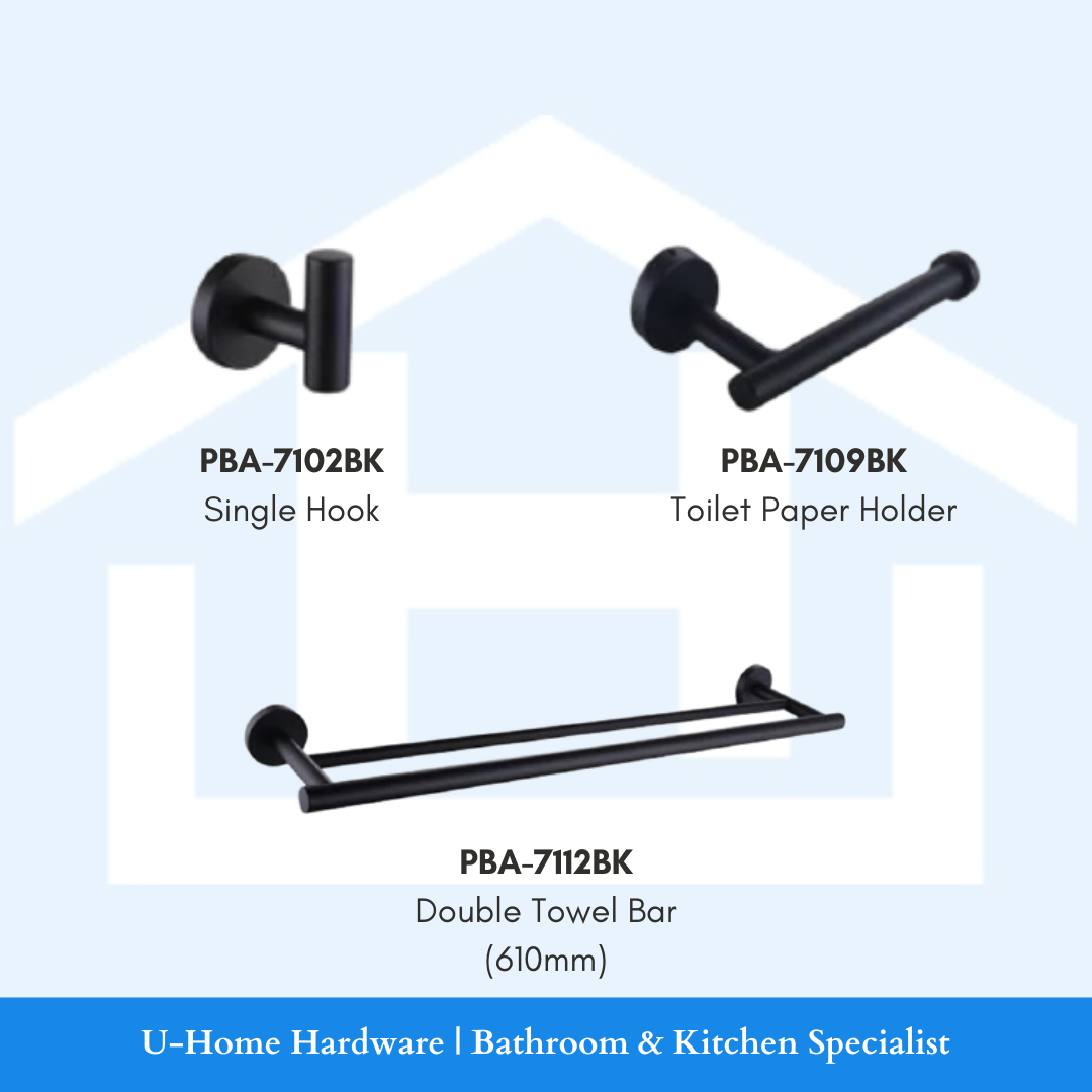 ZAFFIRO Matt Black 304 Grade Stainless Steel Bathroom Accessories Set (PBA-7102BK / PBA-7109BK / PBA-7112BK)