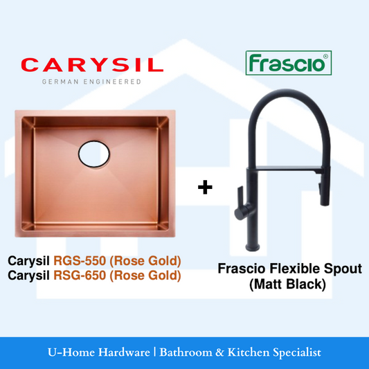 [Sink Promotion] CARYSIL RGS-550 / RSG-650 (Rose Gold) + Frascio Flexible Spout Sink Mixer (Matt Black)