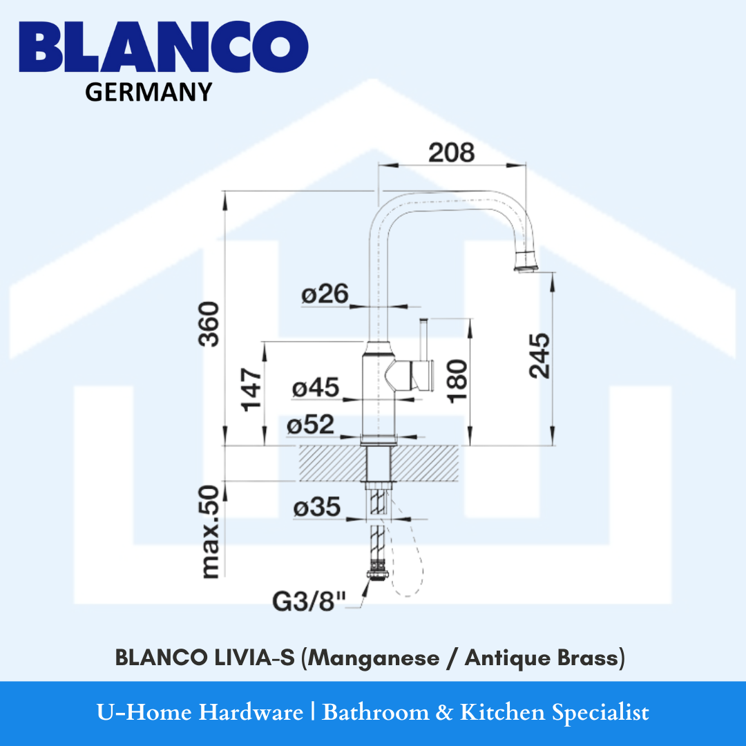 BLANCO Livia-S (Manganese 521 290 / Antique Brass 521 289) Pull-Out Kitchen Mixer Tap