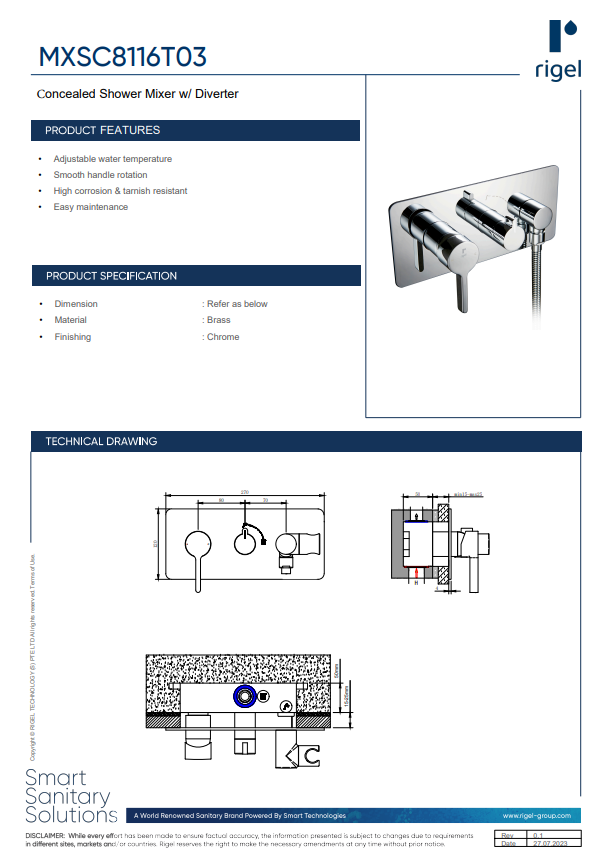 MXSC8116T03
Concealed Shower Mixer w/ Diverter product specifications, product features and technical drawings.