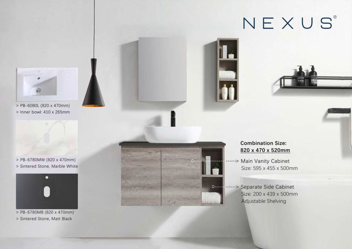 NEXUS 82CM PVC Material Basin Cabinet illustration of combination size