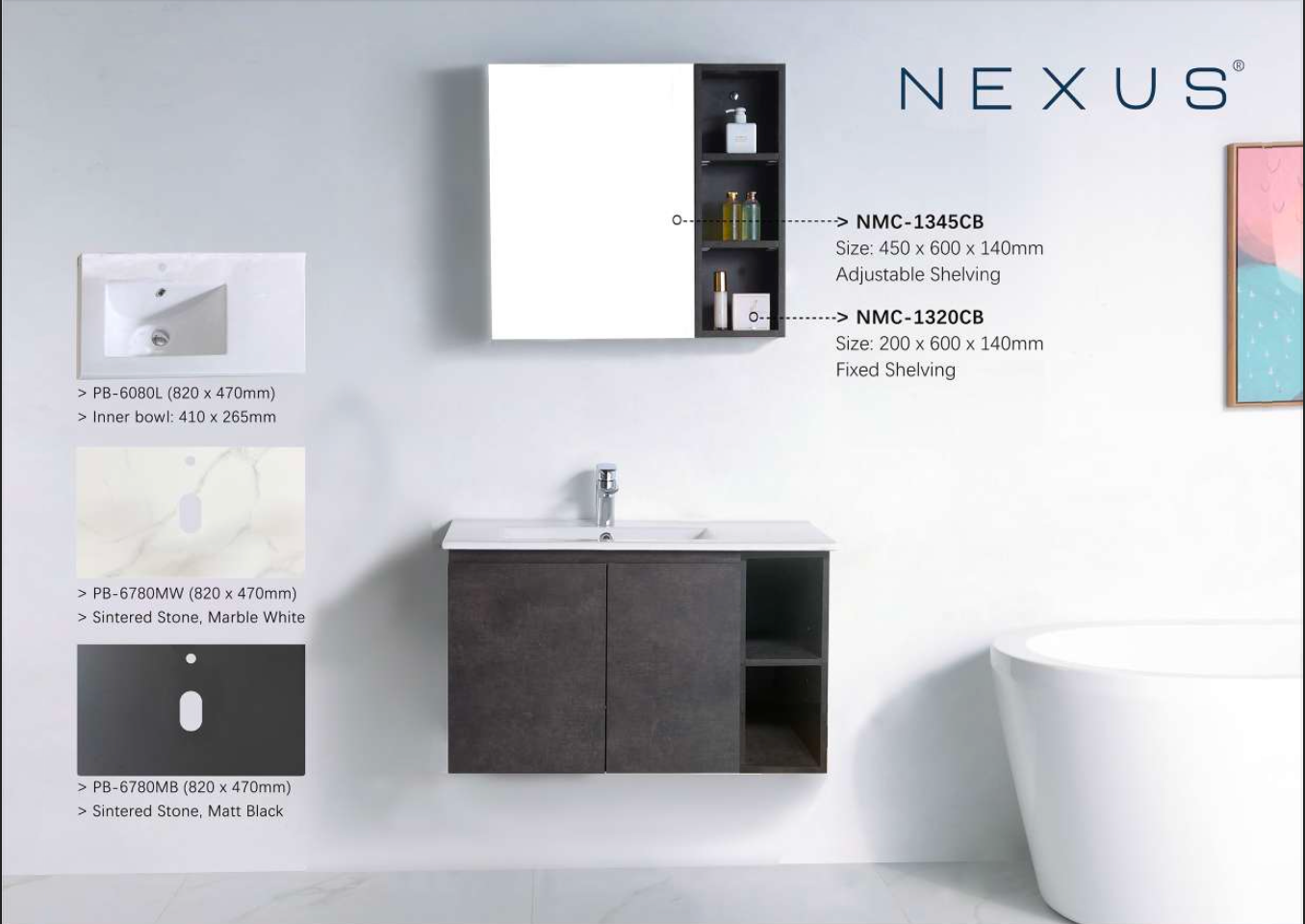 NEXUS 82CM PVC Material Basin Cabinet cloudy black illustration