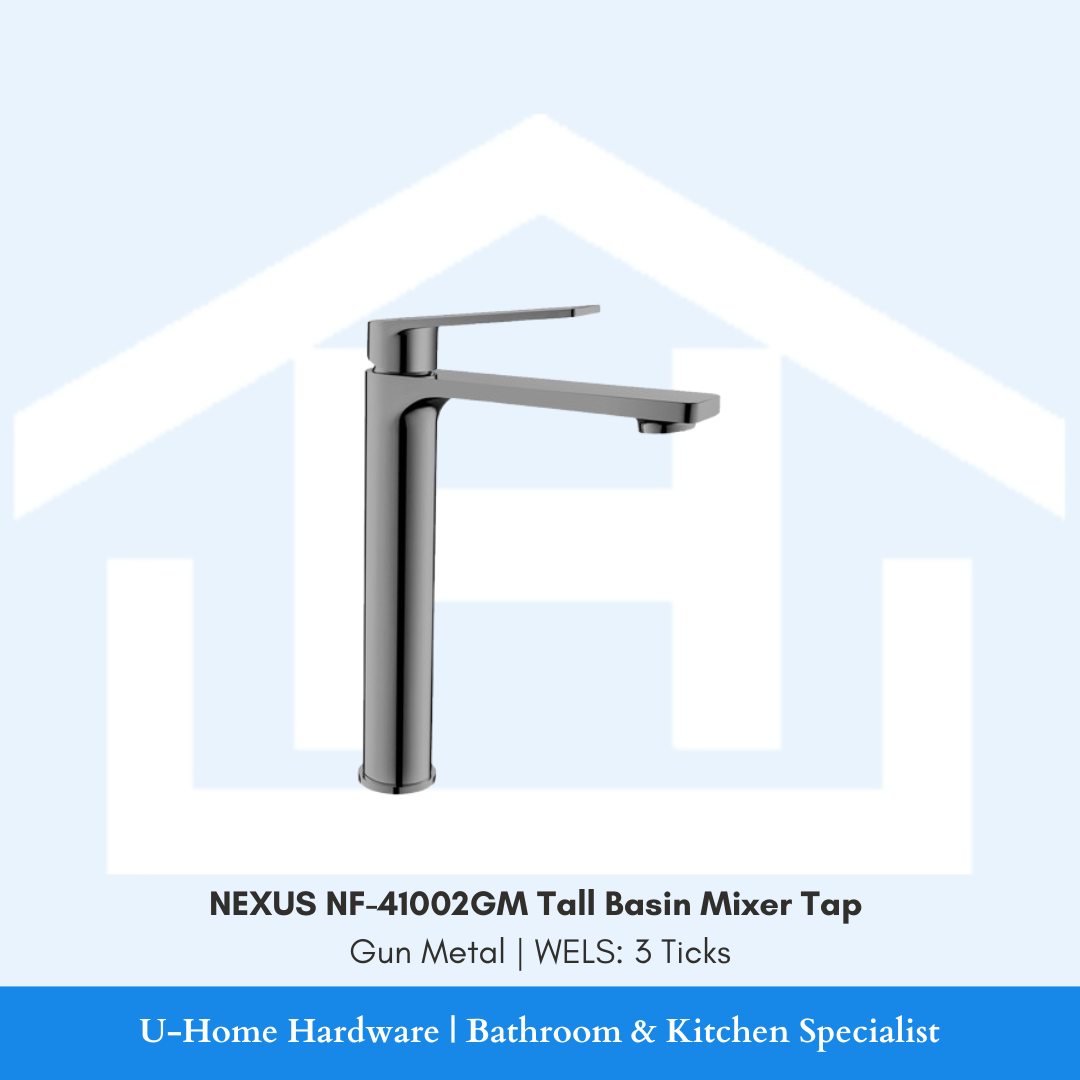 slim single-lever handle and the height clearance required for modern above-counter bowls side-profile shot of the NF-41002GM tall tap