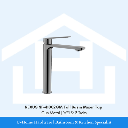 slim single-lever handle and the height clearance required for modern above-counter bowls side-profile shot of the NF-41002GM tall tap