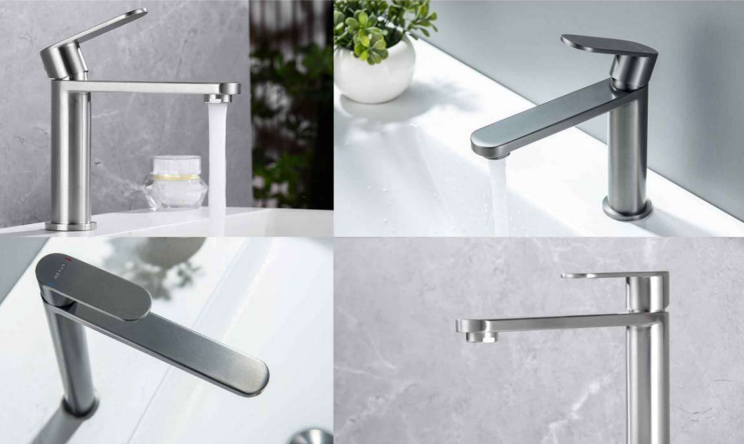 Water flow of NEXUS NF-43001 basin mixer series, illustrating on a ceramic white basin