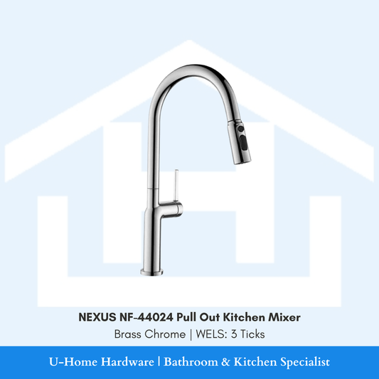 NEXUS NF-44024 Brass Chrome mixer featuring the PUB-approved WELS 3-Tick water-saving components and high-quality polished chrome surface