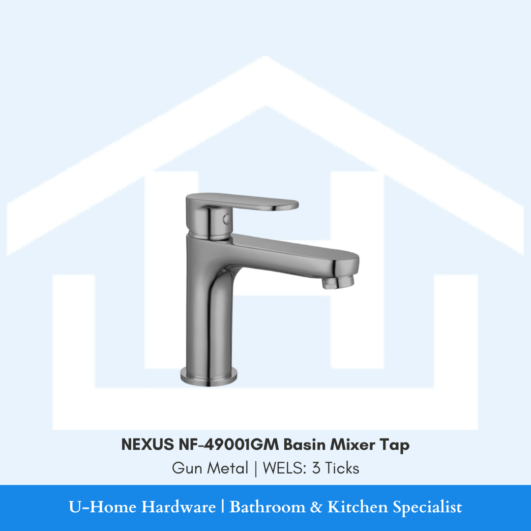 NEXUS NF-49001GM Gun Metal tap showcasing the PUB-approved WELS 3-Tick water-saving aerator and professional dark matte surface.