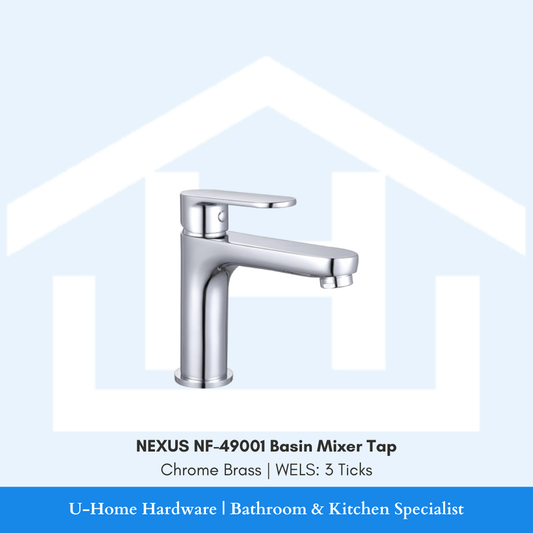 NEXUS NF-49001 Chrome tap showcasing the PUB-approved WELS 3-Tick water-saving aerator and polished metallic surface.