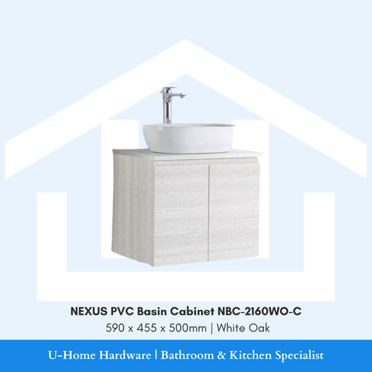 NEXUS NBC 2160WO C 600mm waterproof PVC bathroom cabinet in a light White Oak wood grain finish.