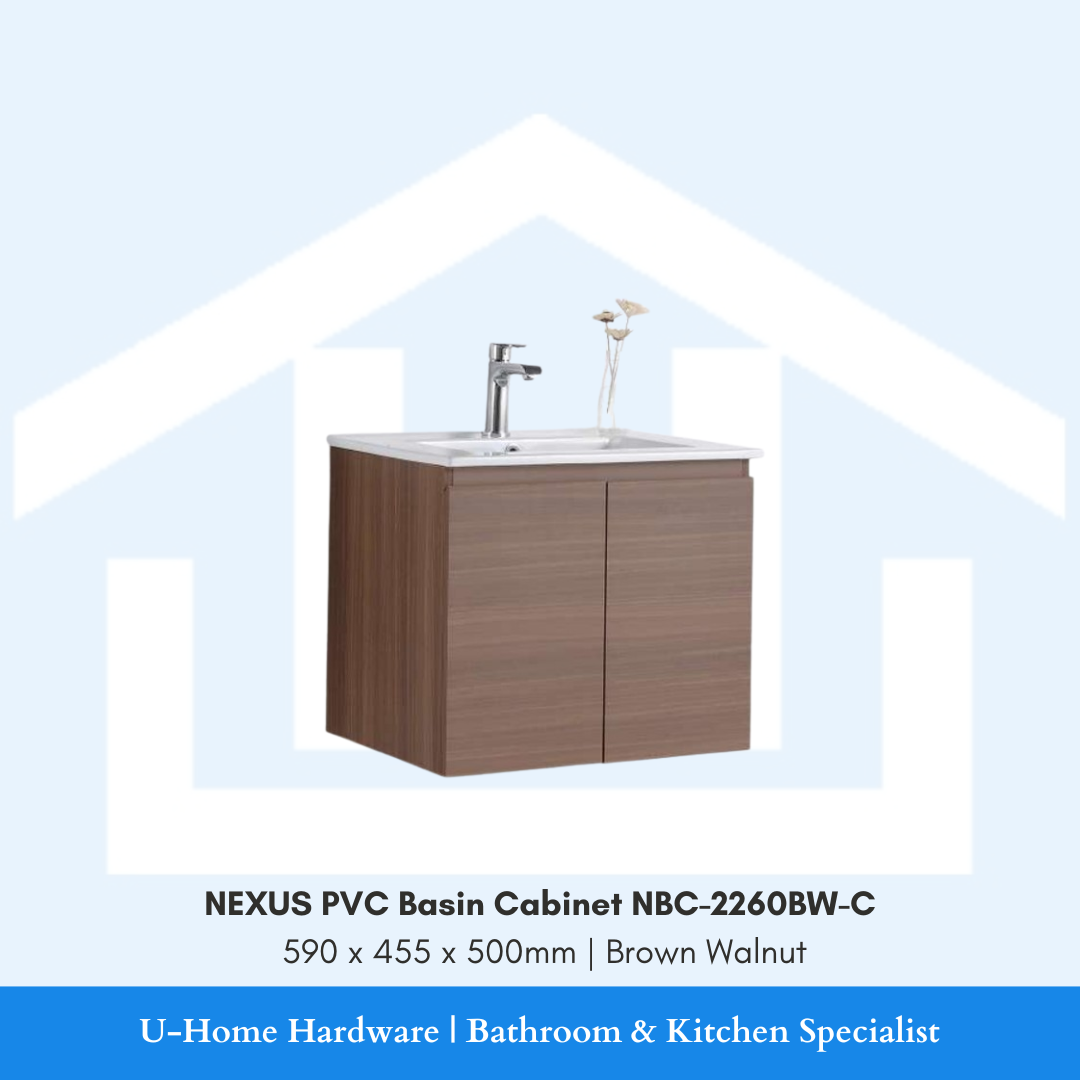 NEXUS NBC-2260BW-C 600mm waterproof PVC bathroom cabinet in a Brown Walnut wood grain finish