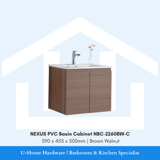 NEXUS NBC-2260BW-C 600mm waterproof PVC bathroom cabinet in a Brown Walnut wood grain finish