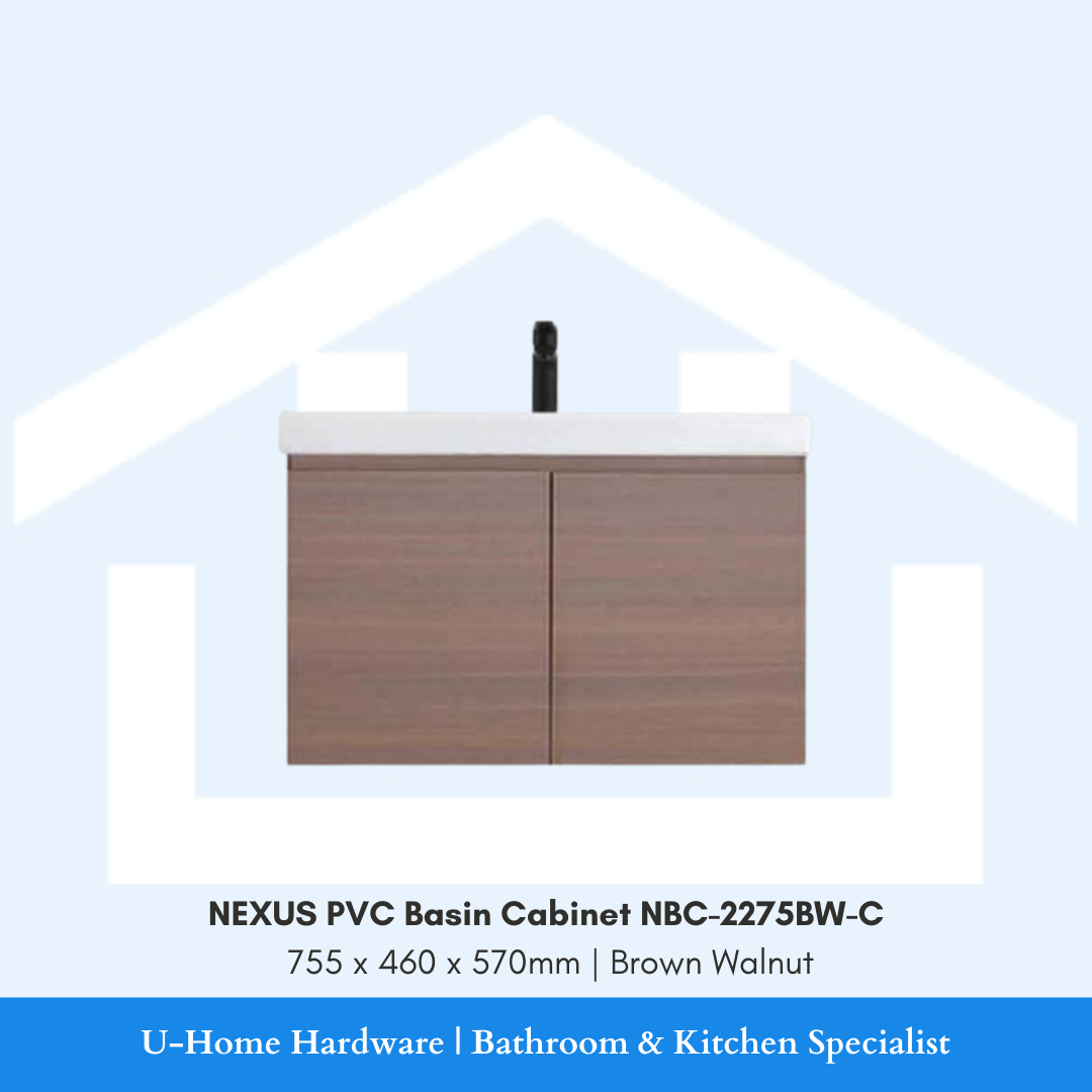 NEXUS NBC 2275BW C 755mm waterproof PVC bathroom cabinet in a rich Brown Walnut wood grain finish.