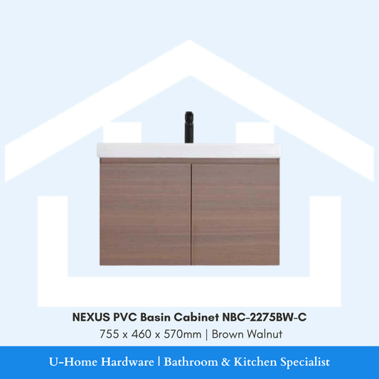 NEXUS NBC 2275BW C 755mm waterproof PVC bathroom cabinet in a rich Brown Walnut wood grain finish.