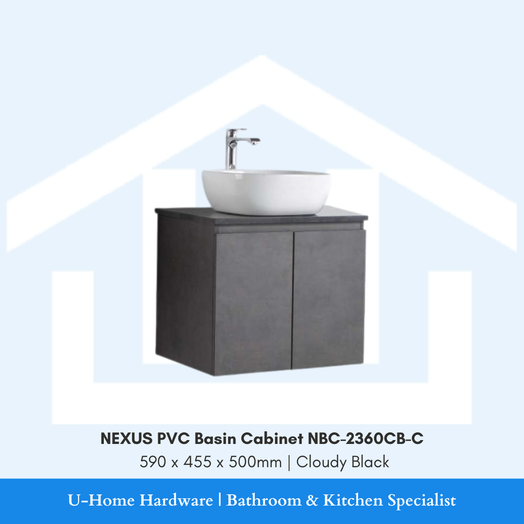 NEXUS NBC-2360CB-C 610mm waterproof PVC bathroom cabinet in a modern Cloudy Black finish.