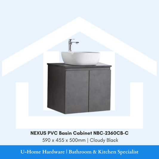 NEXUS NBC-2360CB-C 610mm waterproof PVC bathroom cabinet in a modern Cloudy Black finish.