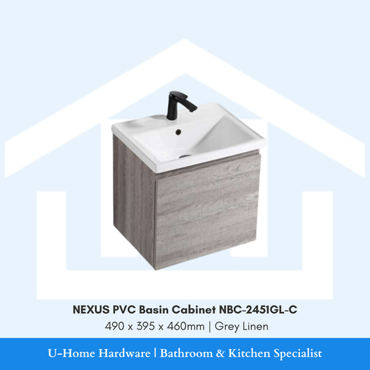 NEXUS NBC 2451GL C compact waterproof PVC bathroom cabinet in a modern Grey Linen textured finish.