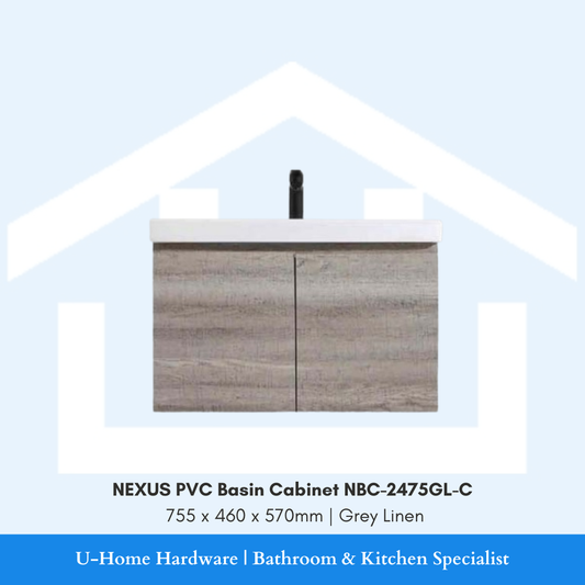 NEXUS NBC 2475GL C 750mm waterproof PVC bathroom cabinet in a modern Grey Linen textured finish.