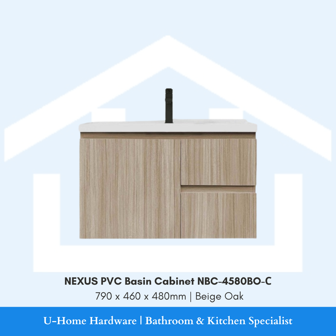 NEXUS NBC 4580BO C 800mm waterproof PVC bathroom cabinet in a warm Beige Oak wood grain finish.