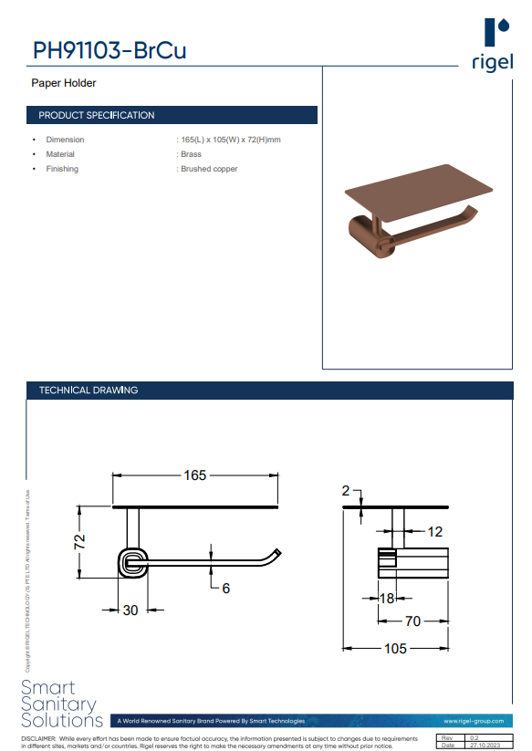 PH91103-BrCU product specifications, product features and technical drawings.