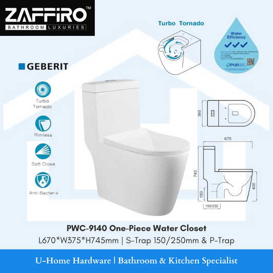 ZAFFIRO PWC-9140 One-Piece Toilet Bowl (Turbo Tornado Flush | GEBERIT FLUSH)