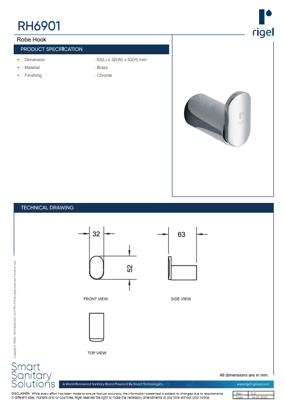 RIGEL Robe Hook RH6901