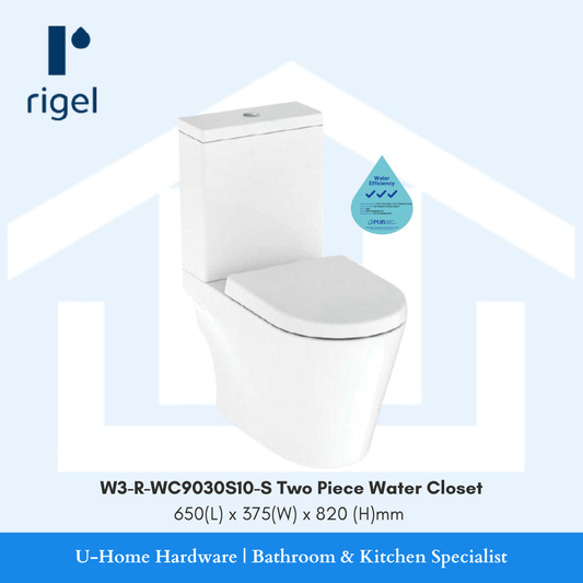 RIGEL WC9030S10-S two-piece water closet. 

Features powerful WhirlWash flushing and a comfortable 250mm S-trap rough-in.

