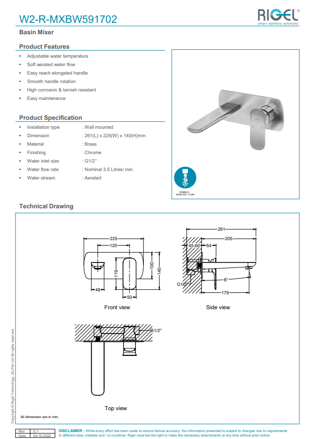 RIGEL Basin Mixer W2-R-MXBW591702 product specifications, product features and technical drawings.