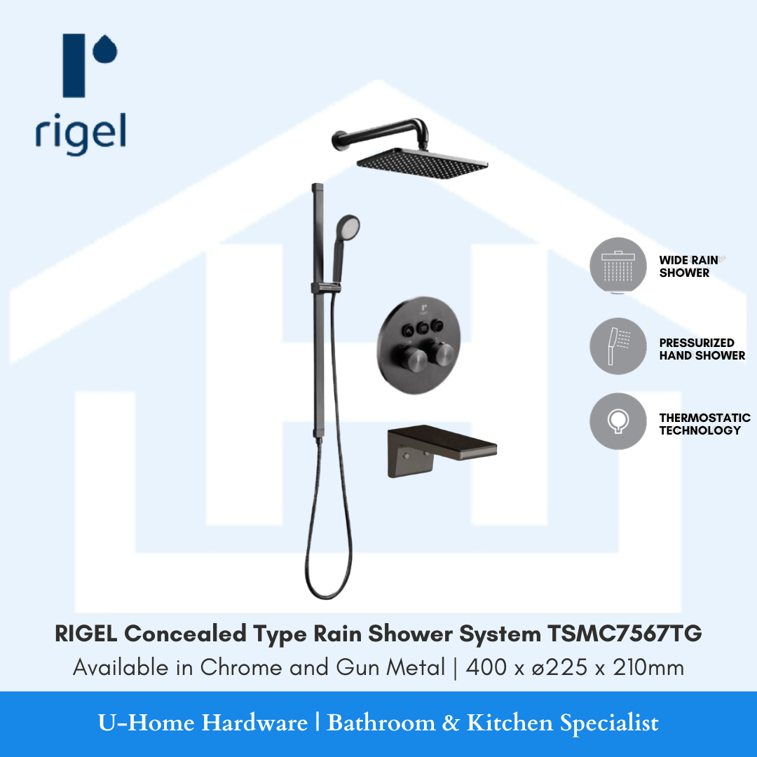 Side angle view of the RIGEL TSMC7567TG concealed shower mixer, highlighting the slim, low-profile handle and the high-quality Gun Metal textured finish.