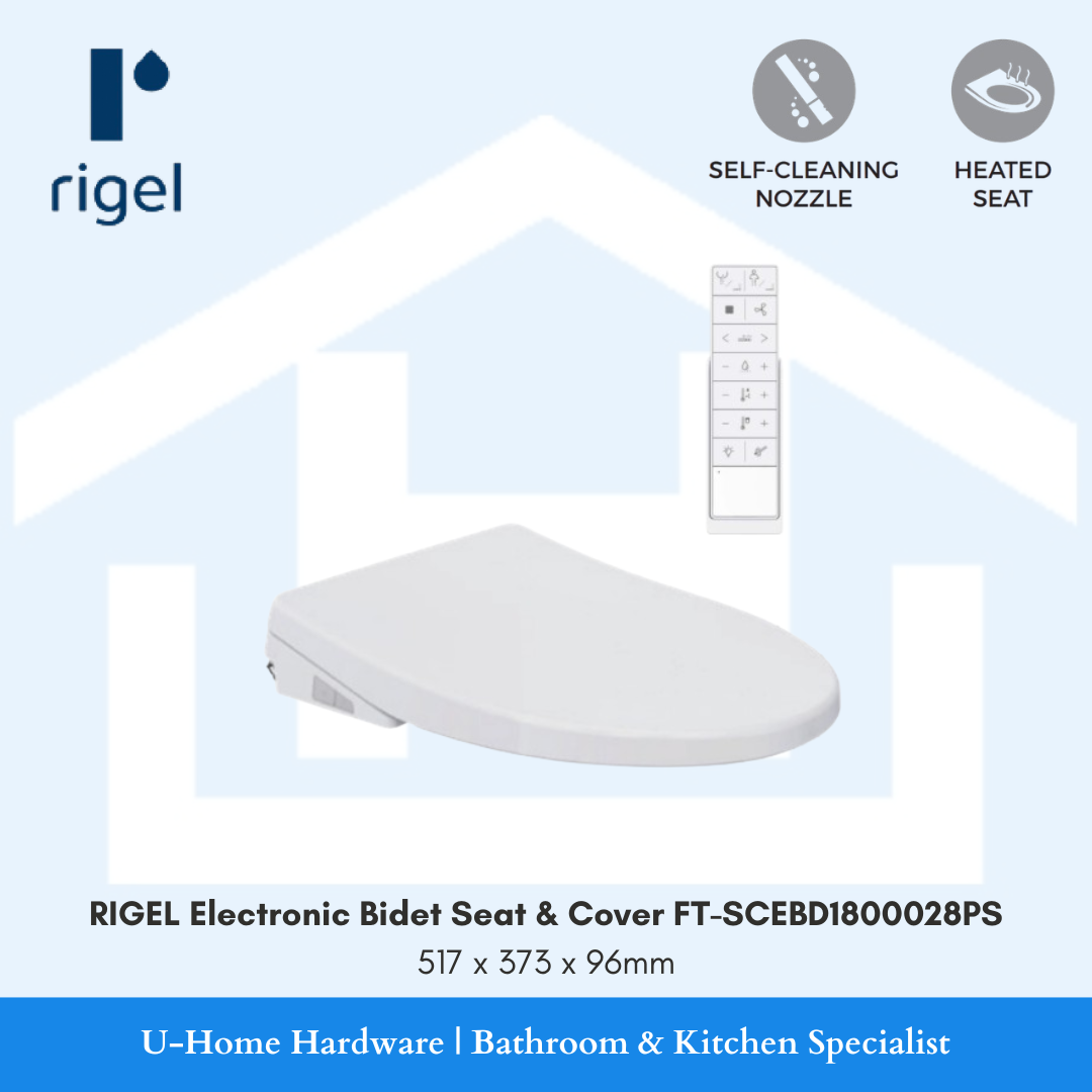 Side-angle view of the RIGEL FT-SCEBD1800028PS installed on a water closet, demonstrating the low-profile 96 height and its seamless integration.