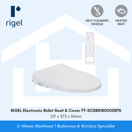 Side-angle view of the RIGEL FT-SCEBD1800028PS installed on a water closet, demonstrating the low-profile 96 height and its seamless integration.