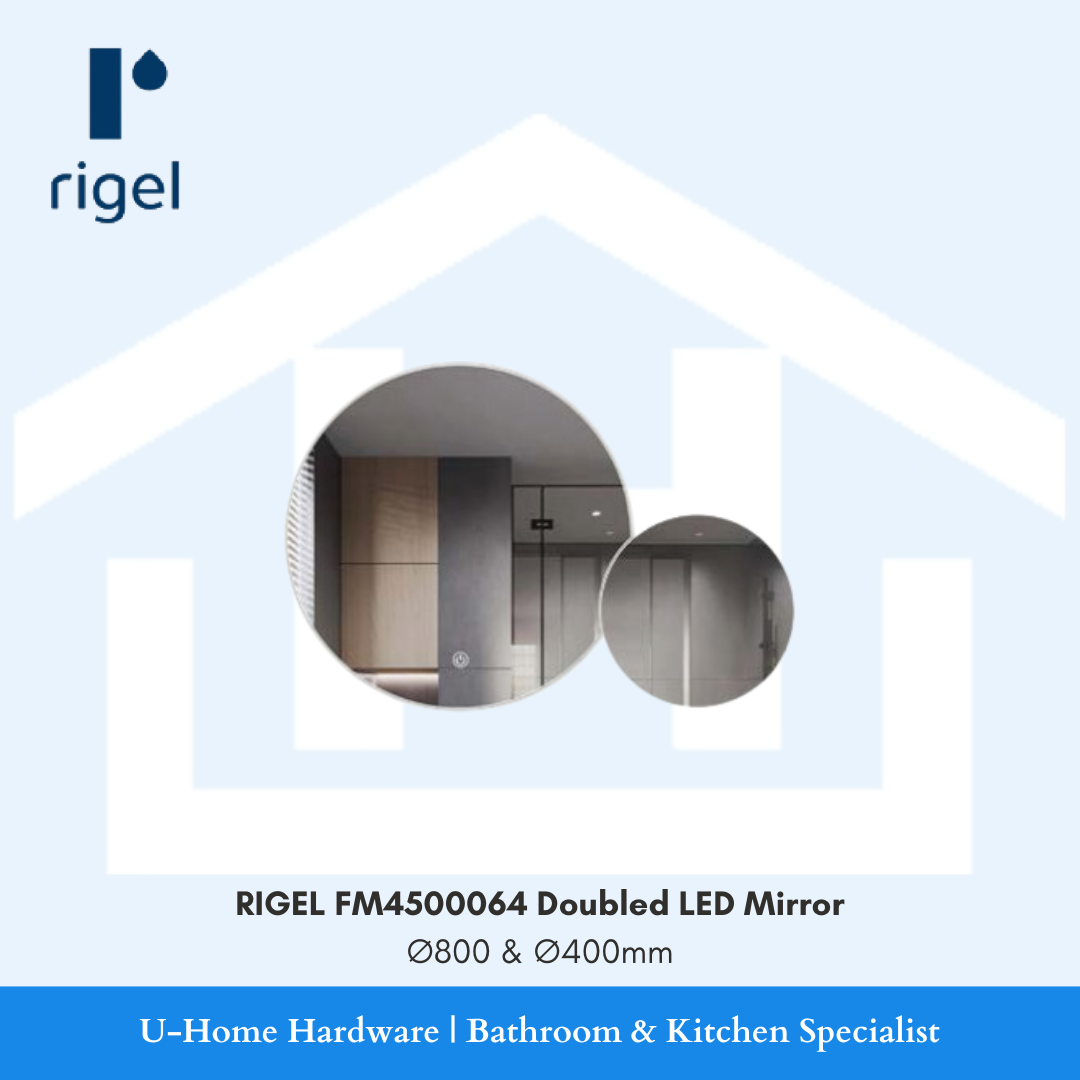RIGEL FM4500064 Doubled LED Mirror featuring a unique overlapping dual round backlit design for luxury bathroom vanities