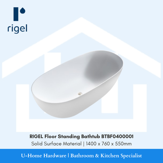 Side angle view of the RIGEL BTBF0400001 bathtub, highlighting the thick, architectural rim and the elegant, soft-rectangular silhouette.