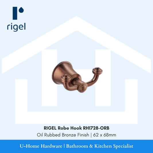 Side angle view of the RIGEL RH1728-ORB bronze robe hook, highlighting the sturdy projection and the elegant curve of the hanging peg.
