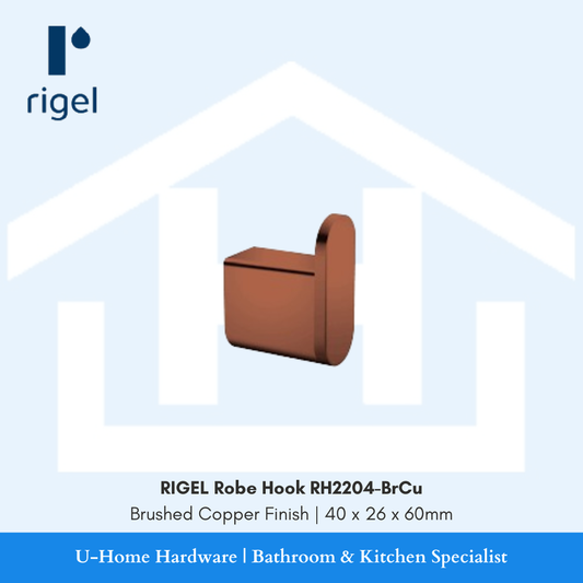 Side angle view of the RIGEL RH2204-BrCu copper robe hook, highlighting the deep peg depth and the smooth, snag-free rounded end cap