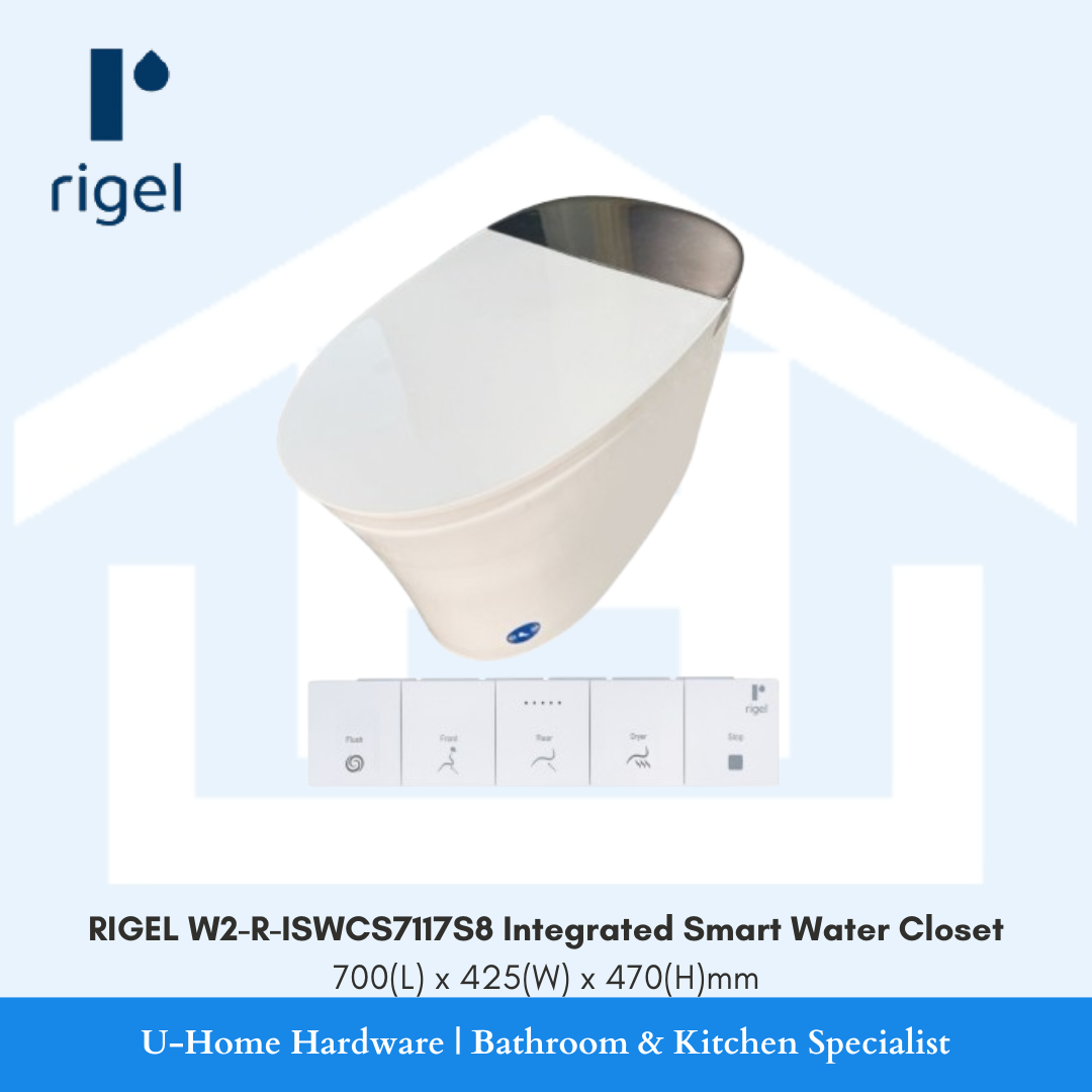 Side view of RIGEL ISWCS7117S8 smart toilet, showcasing the sleek minimalist rimless design and white ceramic finish.