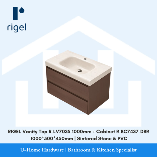Rigel 1000mm dark brown PVC vanity cabinet set with Roman Mark sintered stone basin top for Singapore bathrooms.